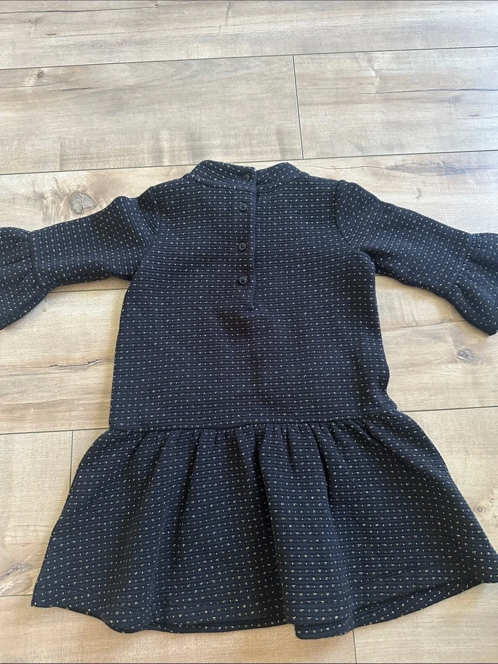 Janie and Jack Dot Polkadot Jacquard Dress Black Gold Bow Girl Sz 2T