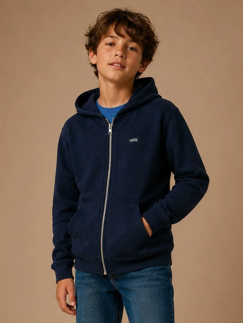 Vans Boys Navy Zip Up Hoodie Sweatshirt Size Medium