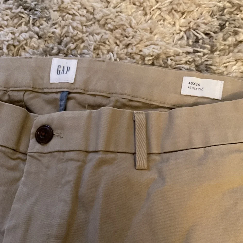 Gap Mens Athletic Fit Khaki Chino Pants Tan Beige 40x34‎ Cotton Blend Stretch