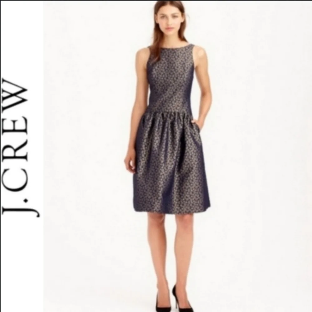 J. Crew Navy and Gold Sleeveless Fit-and-Flare Mini Dress