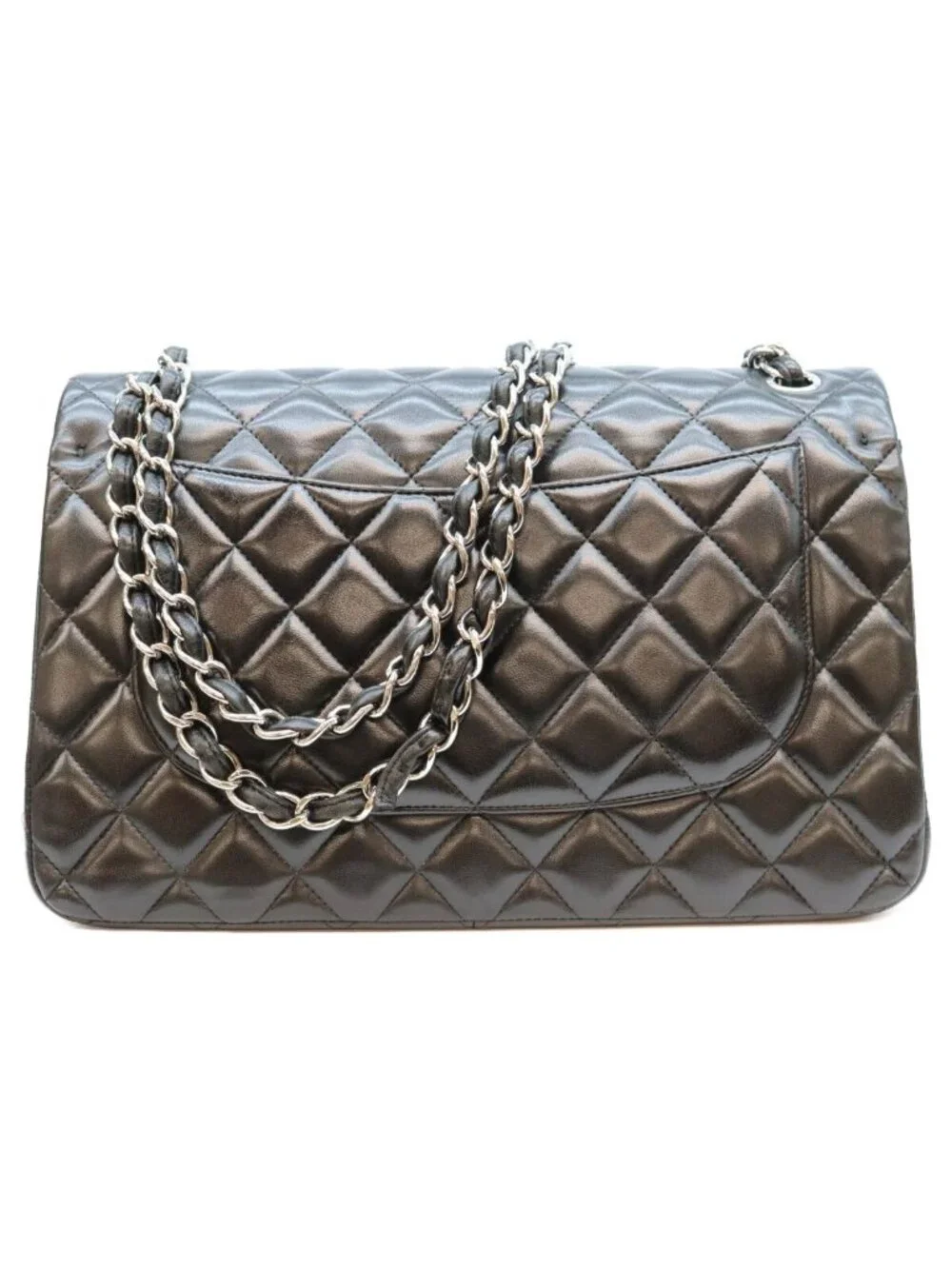 Chanel Black Lamb Silver Double Flap Maxi Quilted 30