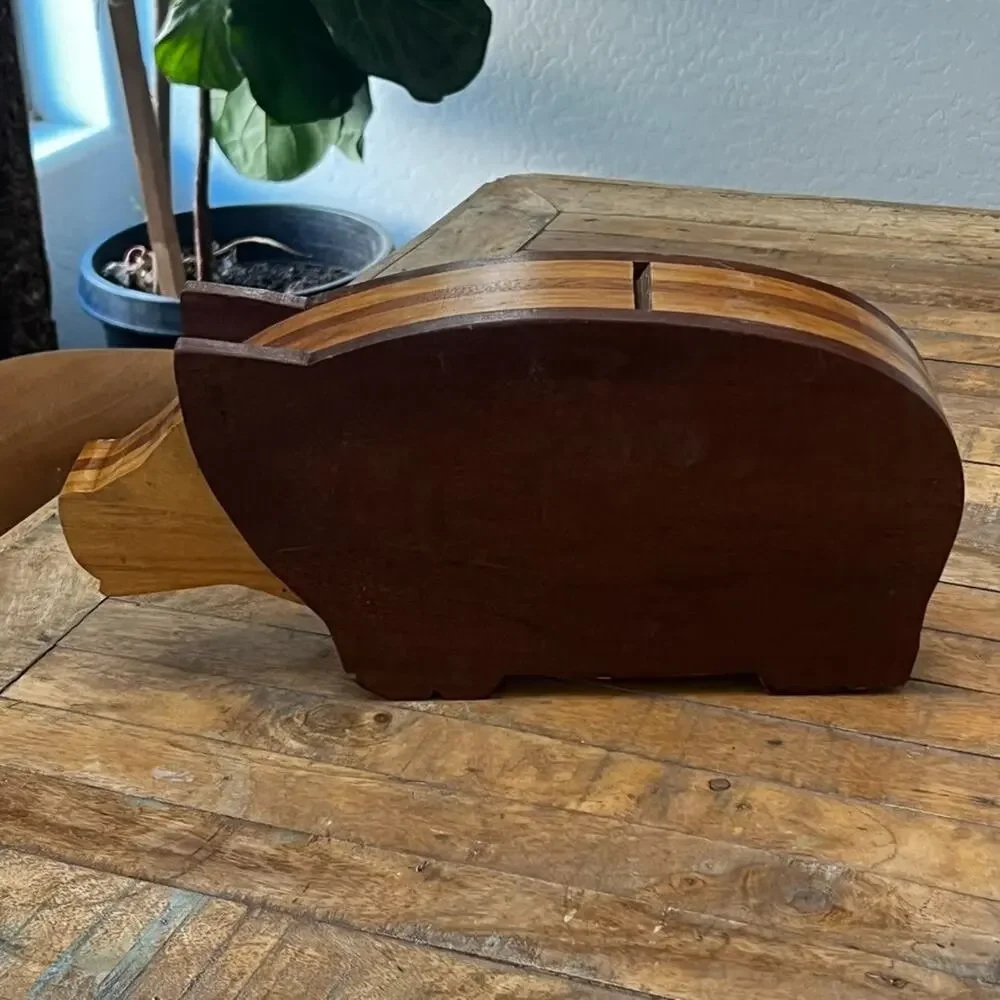 Vintage Wood Pig Piggy Bank 15.5” Long 7” Tall