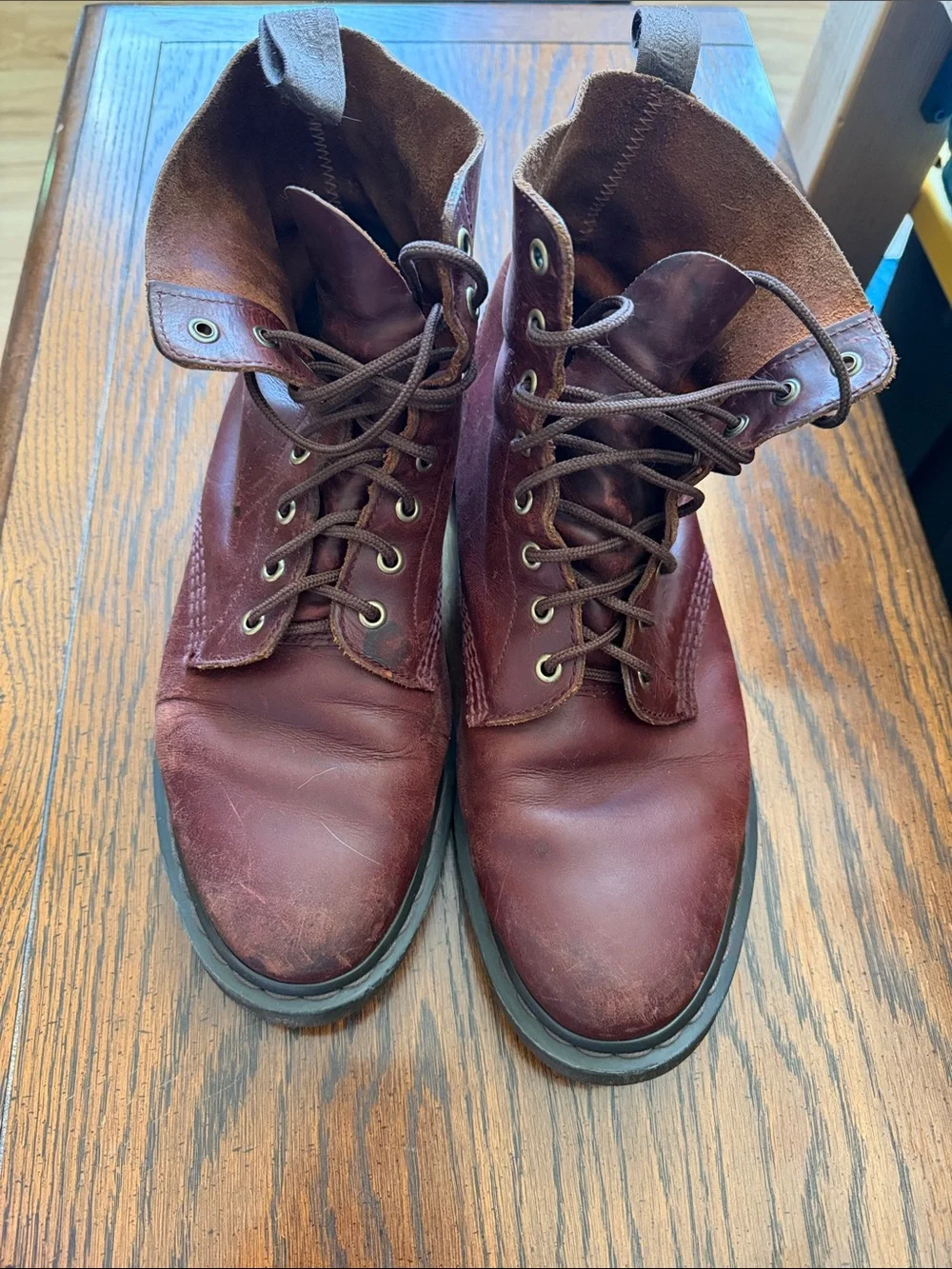 Dr. Martens Men's Burgundy Leather Lace-Up Boots