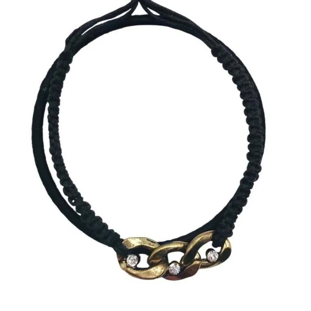 Black Cord Bangle Adjustable Bracelet Set