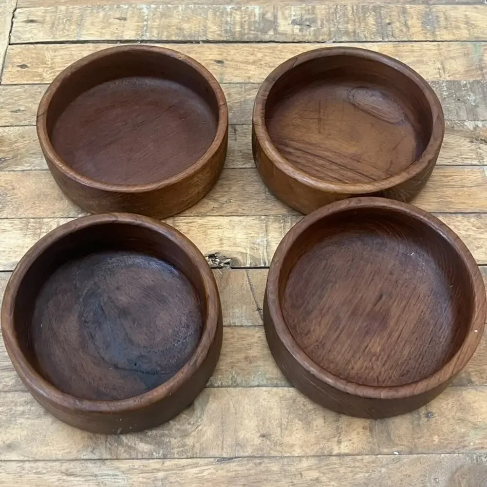 Vintage MCM Teak Wood Snack Bowl Set of 4 5.5