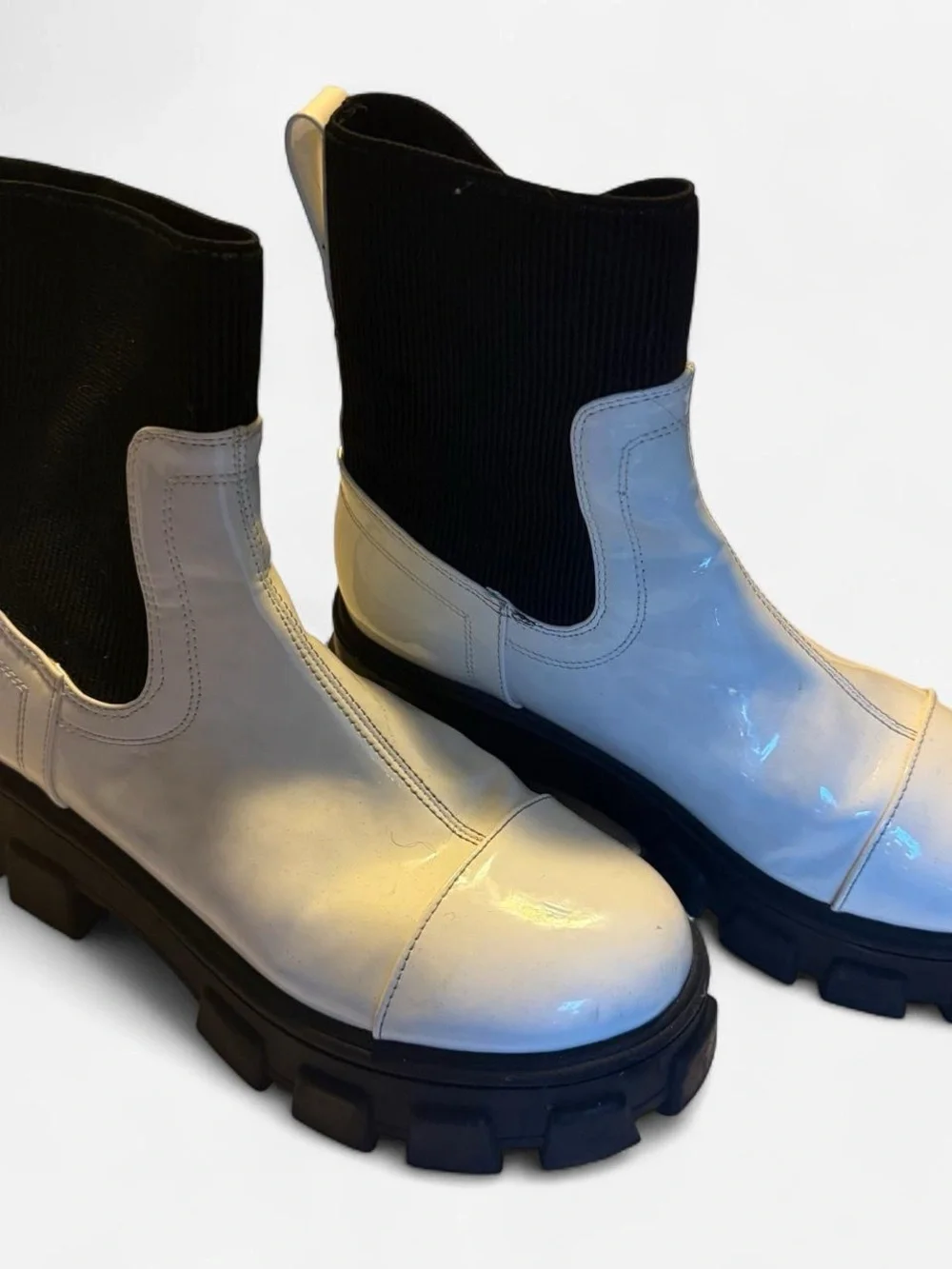 White Circus Chunky Chelsea Boots with Black Knit Collar