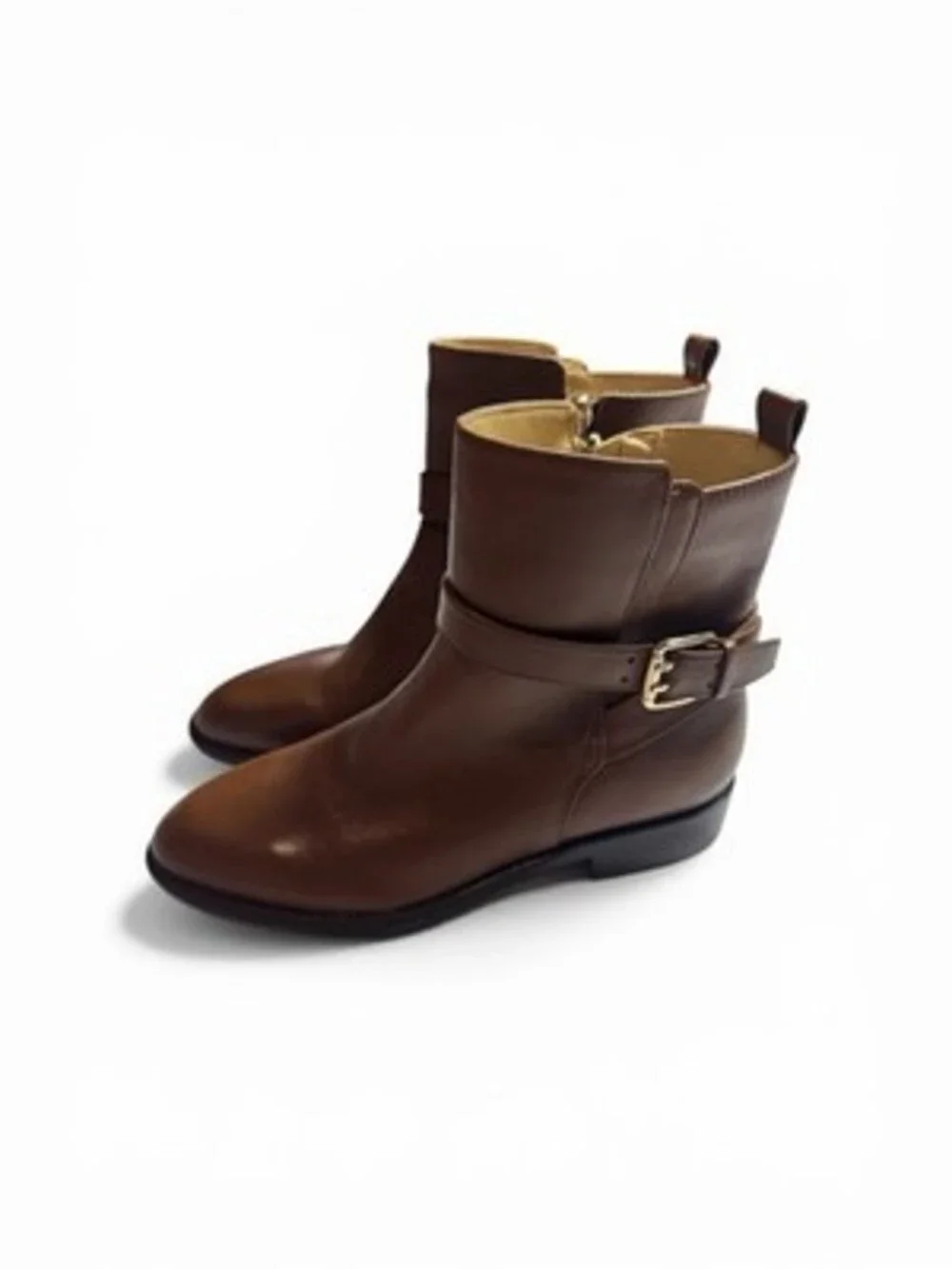 Nine West Brown Leather Ankle Bootie Women Side Zip Buckle Round Toe Size 6.5