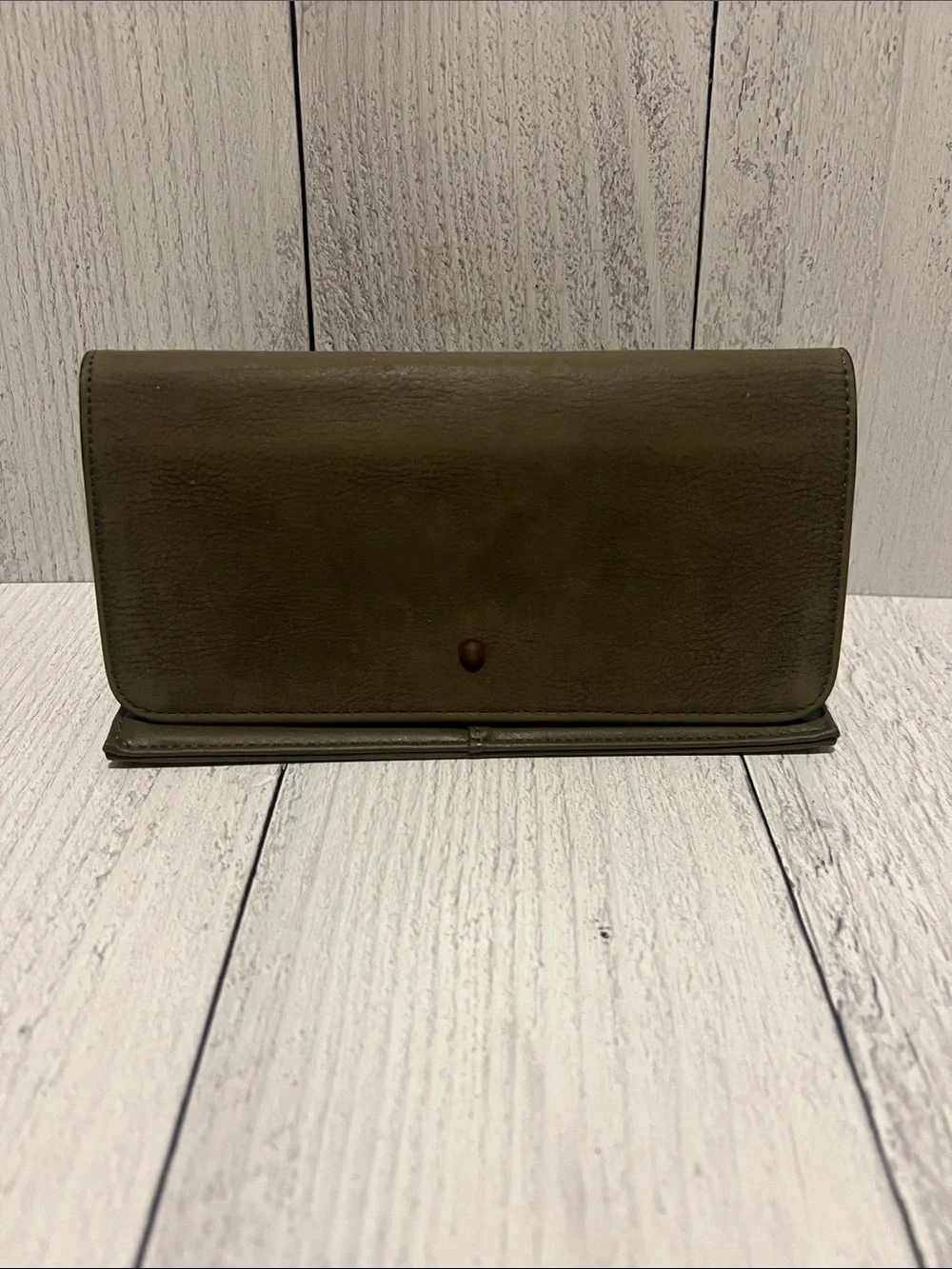 Source Unknown Olive Green Faux Leather Wallet Clutch