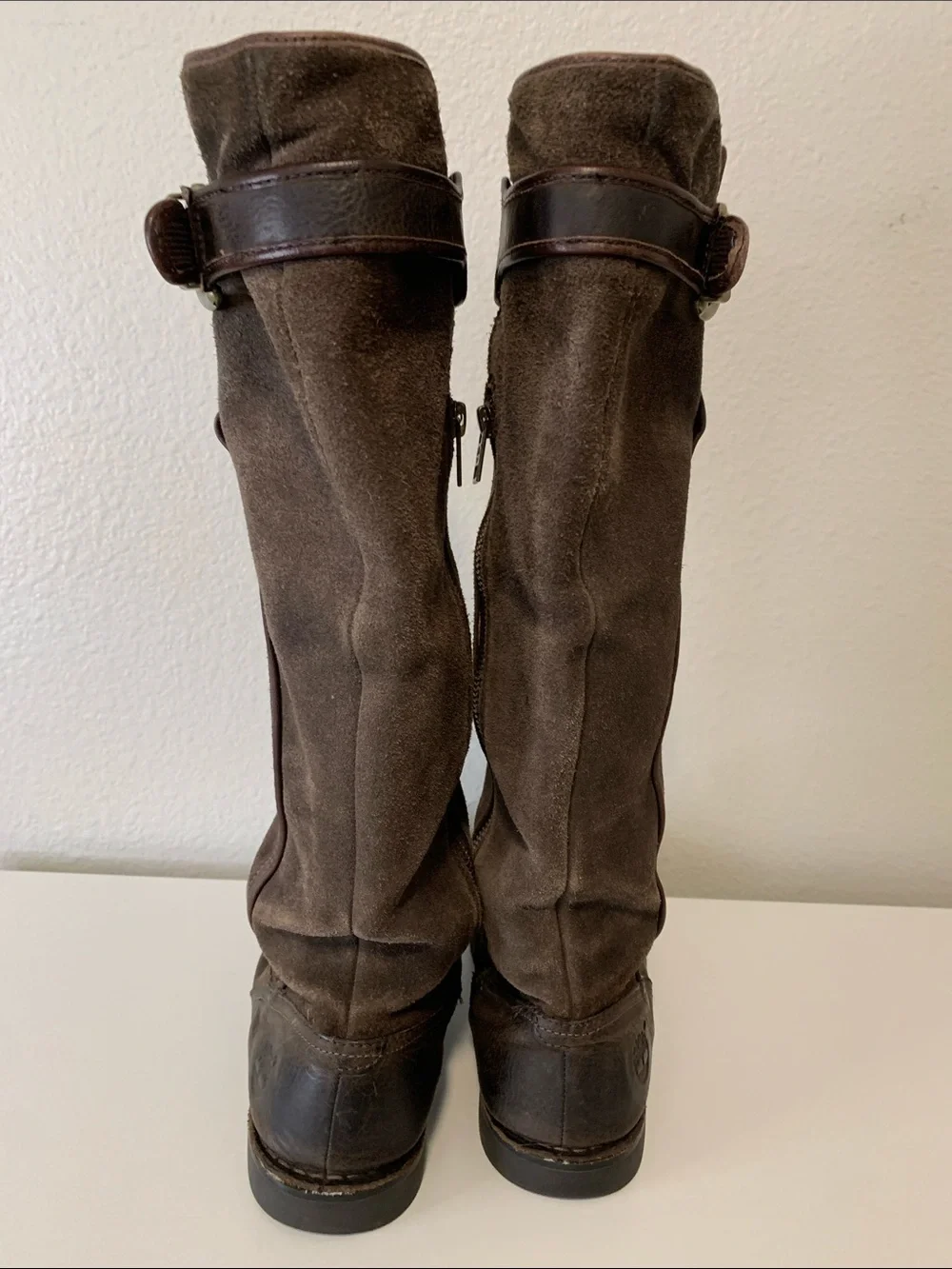 Timberland Brown Suede and Leather Knee-High Boots with Buckle