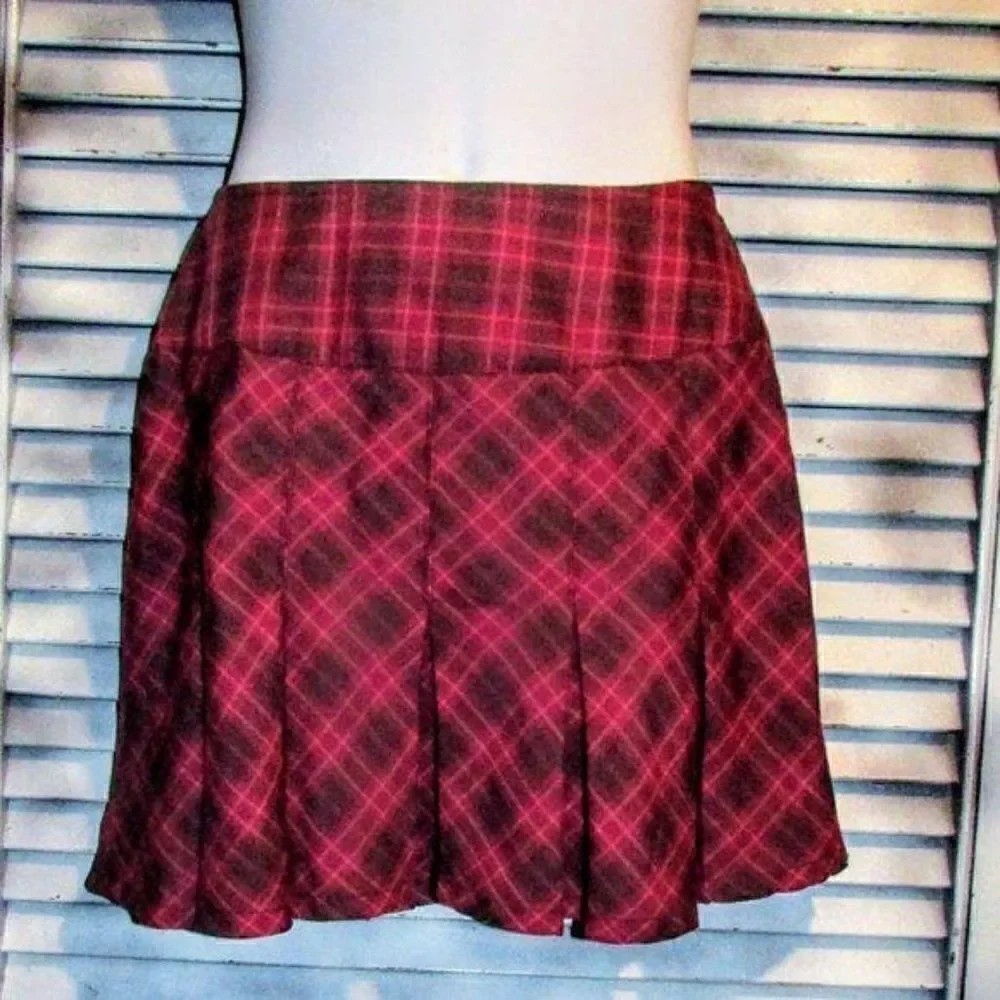 American Girl Girls Sz 10 Burgundy Plaid Pleated Skirt