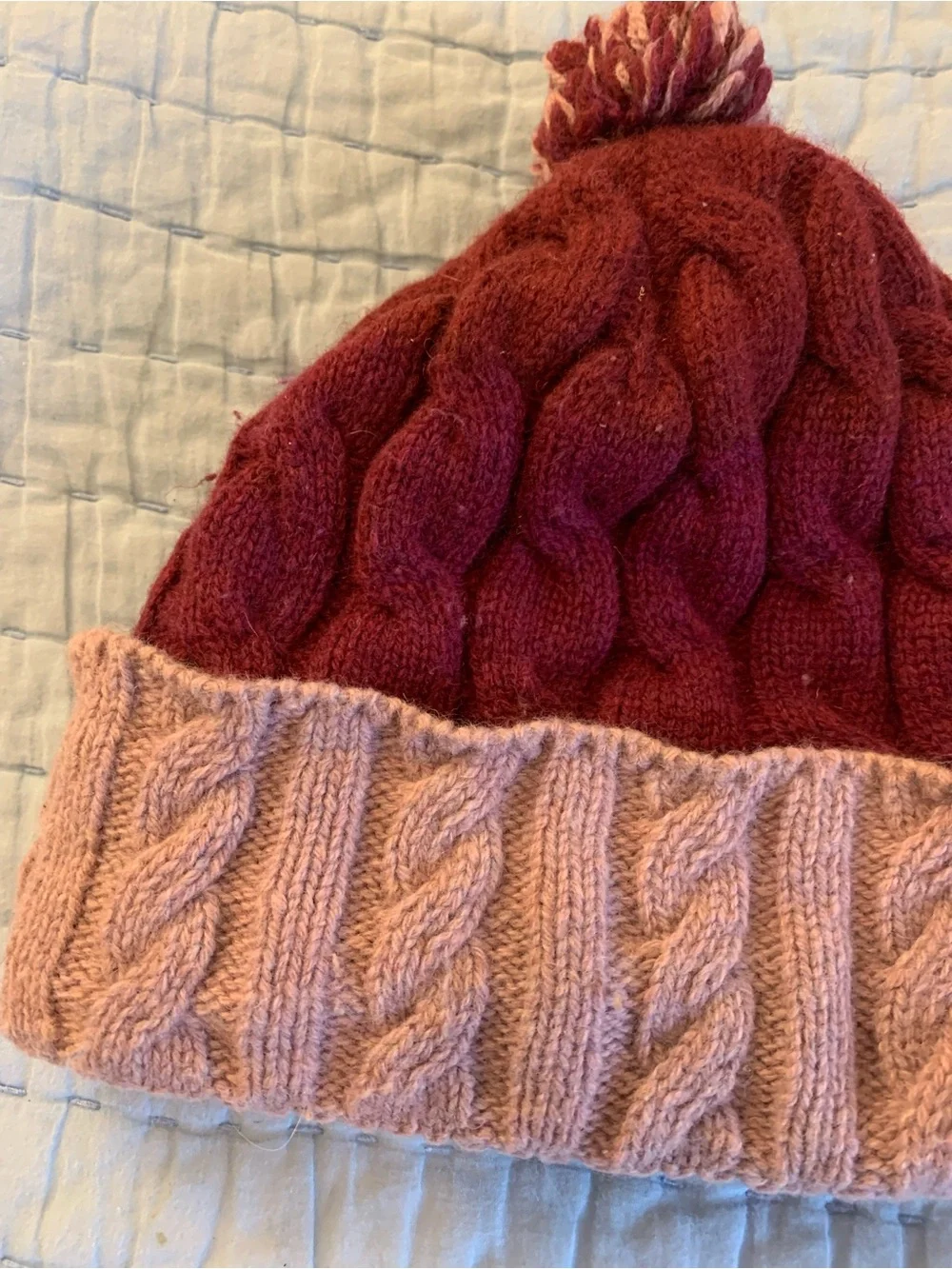 Patagonia Two-Tone Pom Beanie - Burgundy & Pink