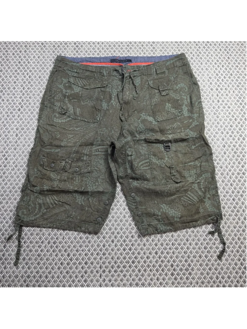 Sean John Cargo Shorts Men’s Size 40 Olive Green Linen Blend Printed Military
