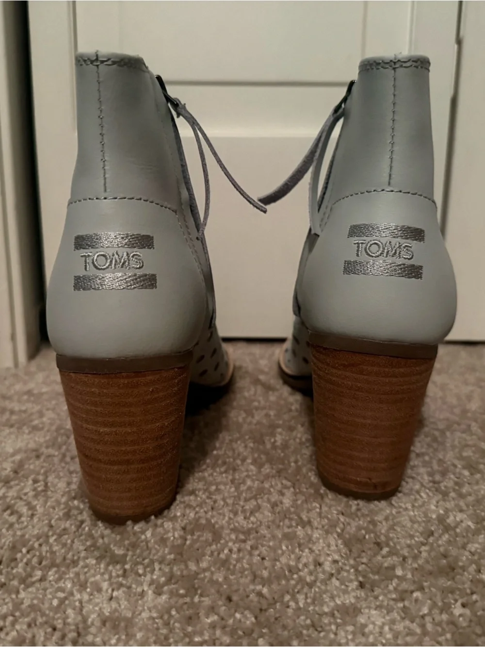 Toms Perforated Open-Toe Ankle Booties - Light Blue