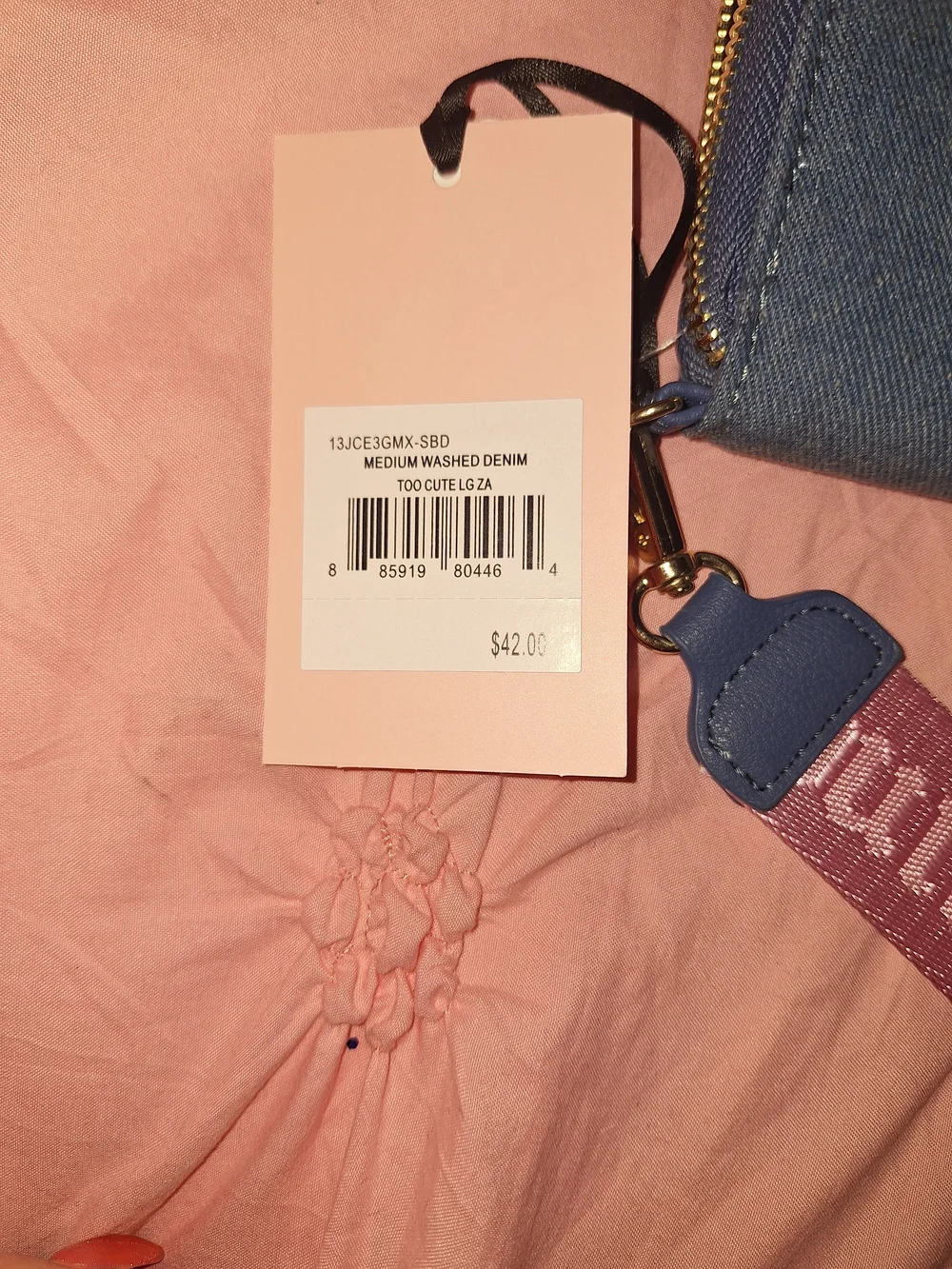 EXCLUSIVE Juicy Couture Blue Denim Zip Wallet with Pink Logo Strap