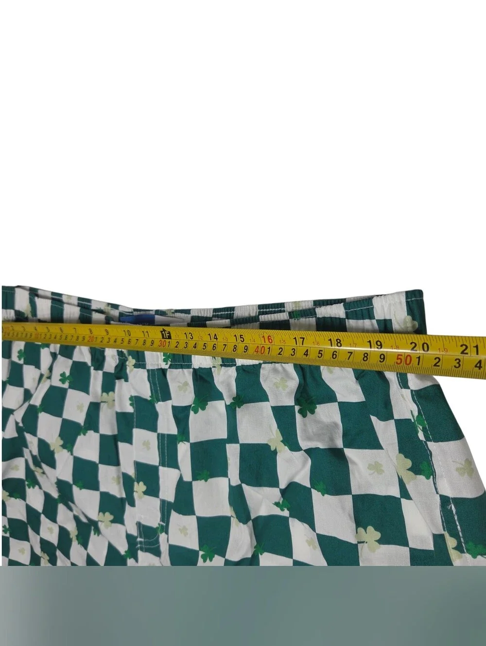 Old Navy Green and White Checkered Boxers with Shamrock Motif. Size XXL