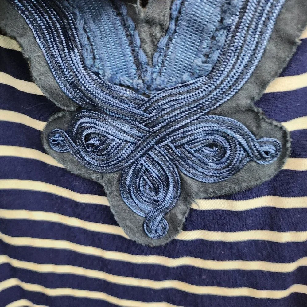 Vintage Free People Womens‎ BOHO Tank Top XS Blue White Embroidered Striped
