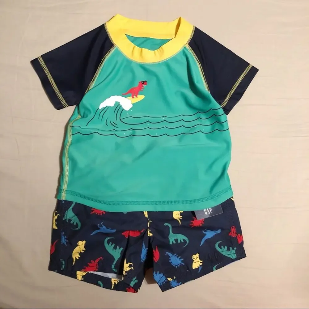 NWT Gap 12-18 Months Dinosaur Rash Guard Bathing Suit Set