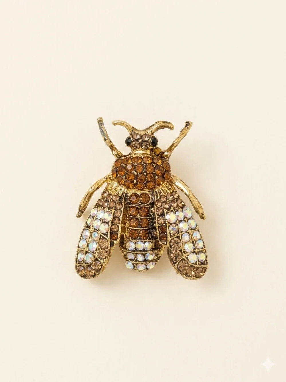 Gold-Tone Bee Brooch with Amber and Aurora Borealis Crystals
