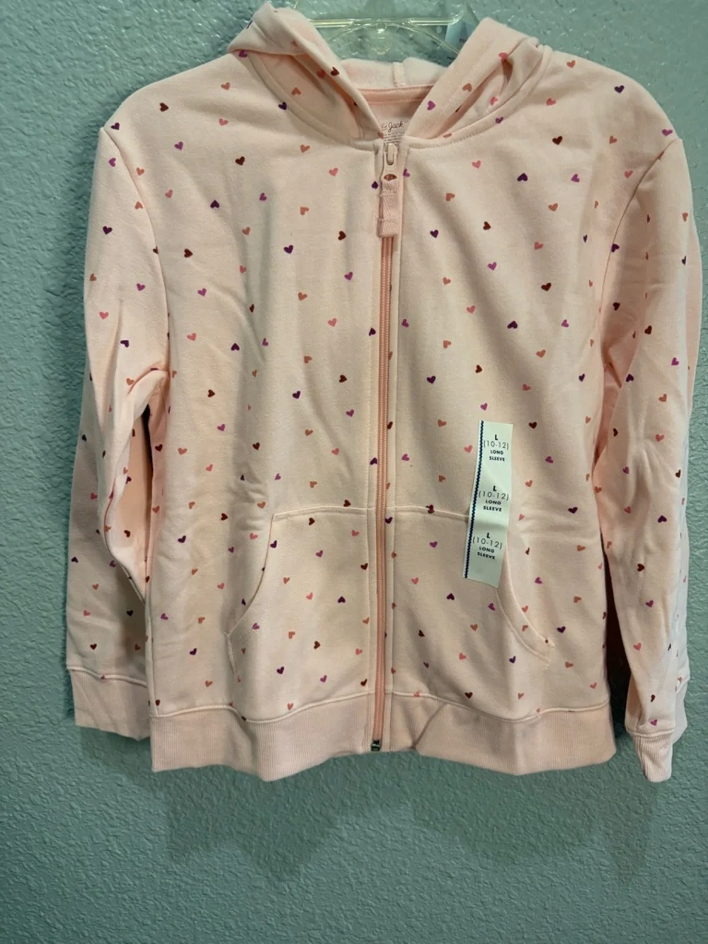 Cat & Jack Girls' Pink Heart Print Zip Hoodie size large