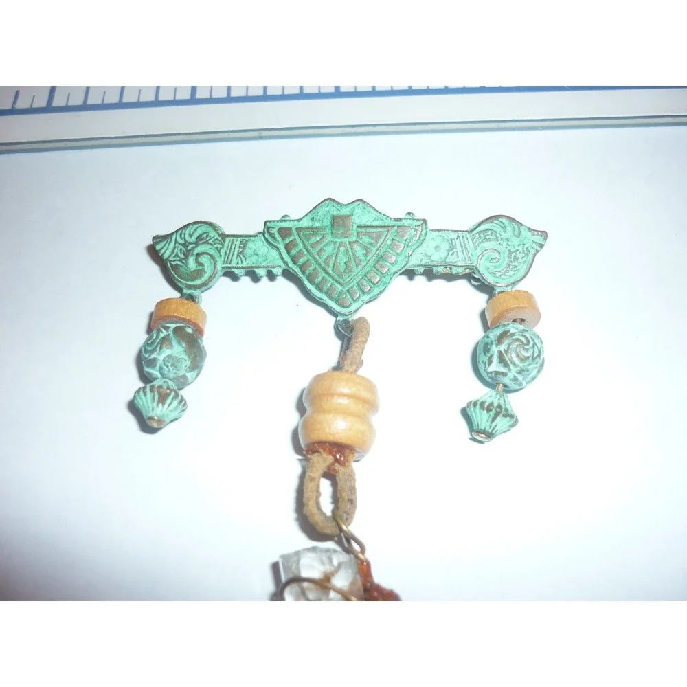 Vintage Southwestern Verdigris Brooch Pin Wire Wrapped Quartz Crystal Point