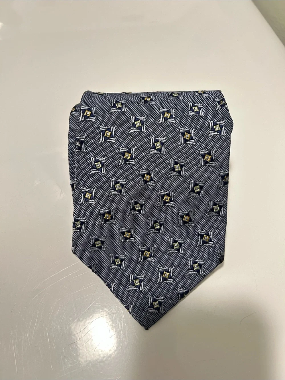 Hickey Freeman Men's Navy Geometric Silk Tie with Subtle Gold Accents
