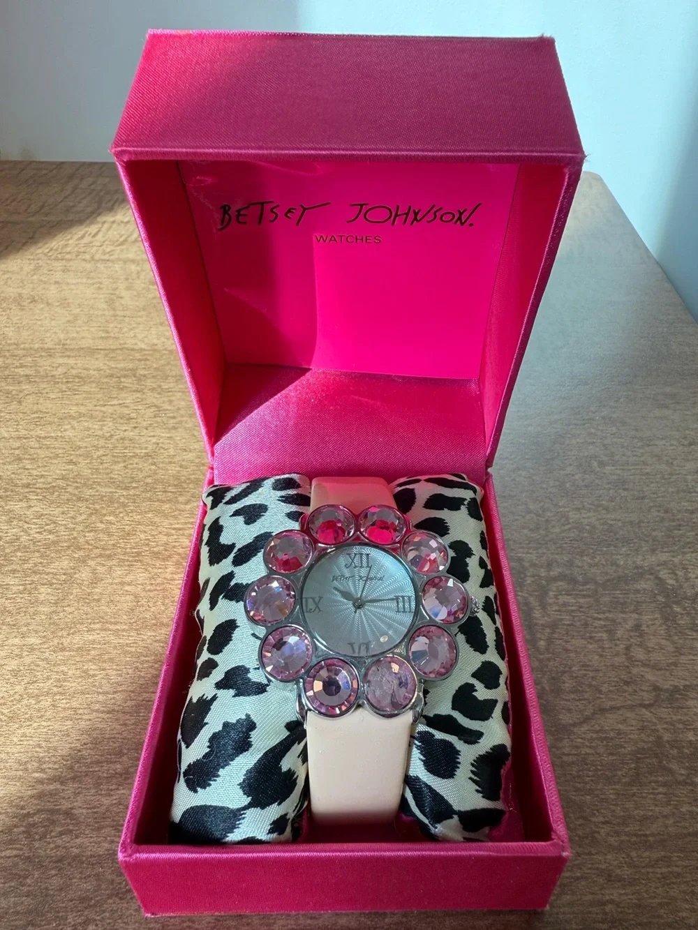 Betsey Johnson Pink Crystal Floral Bezel Watch