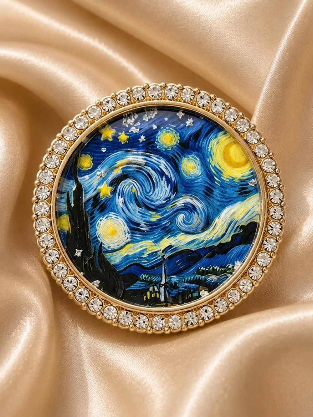 Vincent van Gogh Starry Night Crystal Round Brooch
