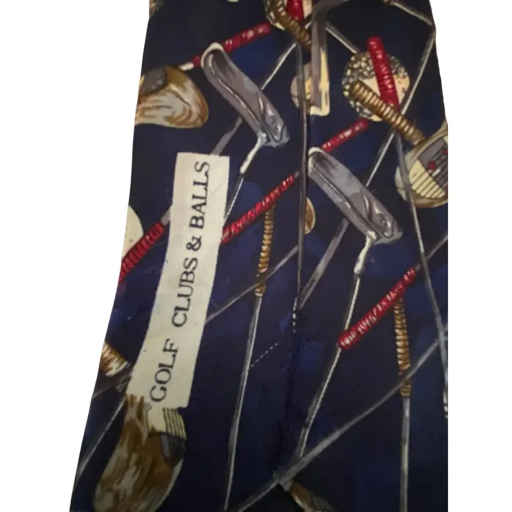 Vintage Golf Clubs &‎ Balls Novelty Neck Tie A Rogers Korea Polyester