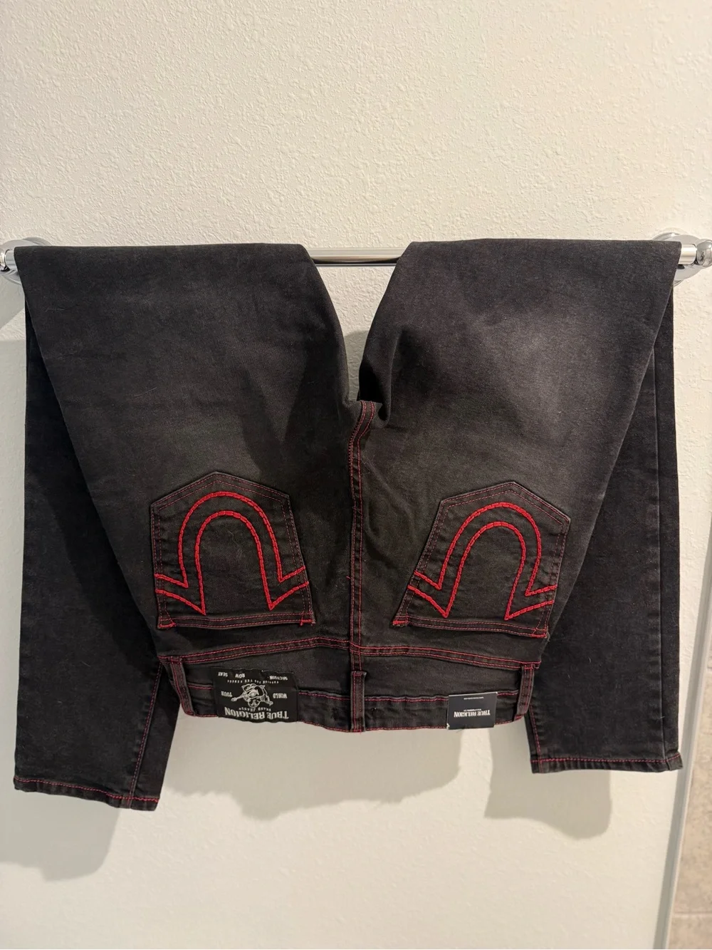 True Religion Black Skinny Jeans with Red Stitching