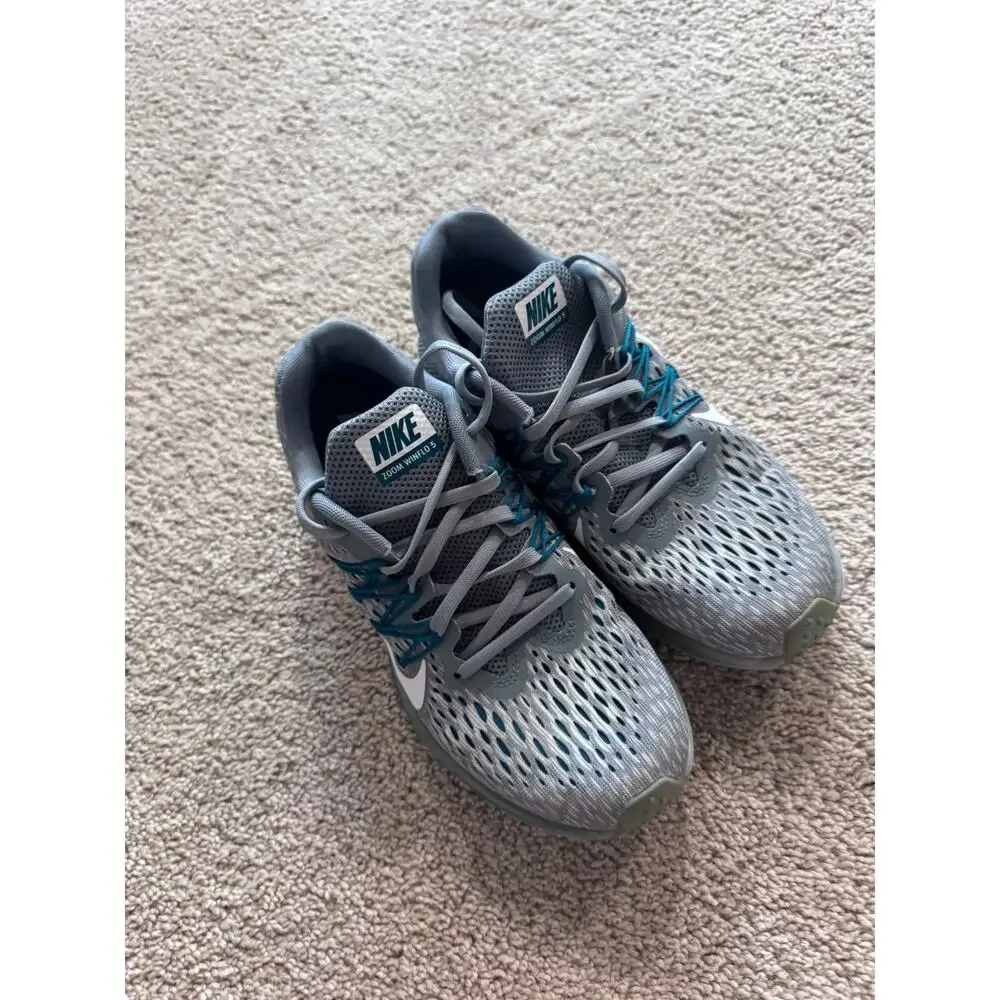 Nike Zoom Winflo 5 Running Sneakers Shoes Women's Size 6.5 Gray w/ Teal & White