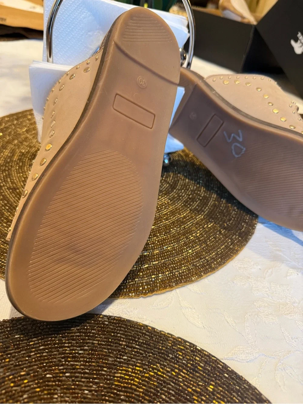 Vince Camuto Taupe Buckle Slide Sandals with Studs