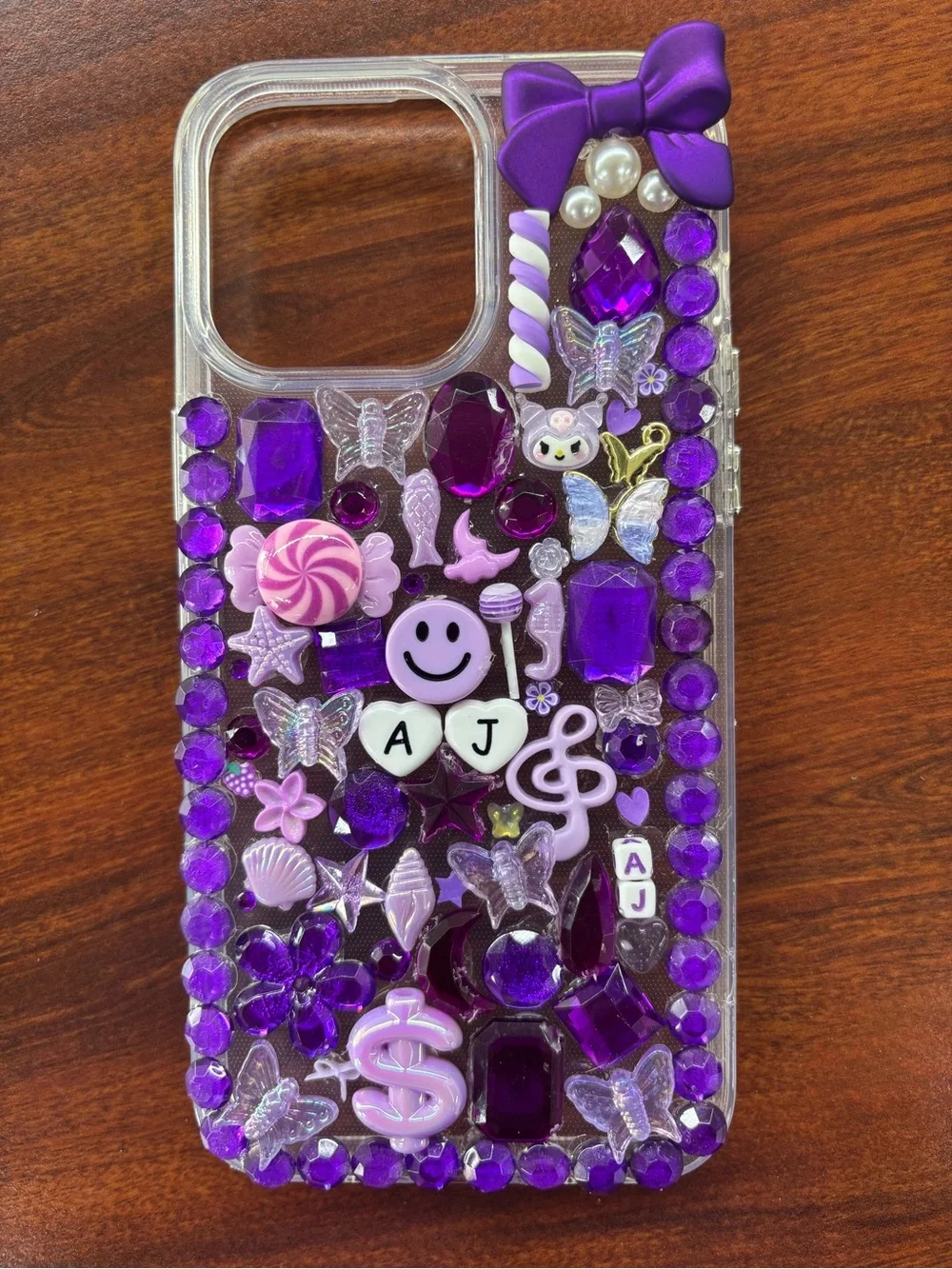 Apple Clear Phone Case with Lime Green Glitter Charms
