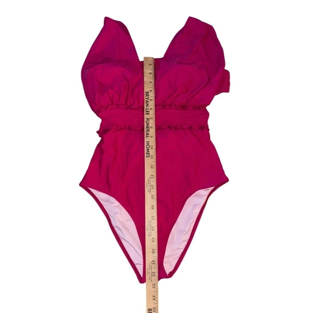 CUPSHE One-Piece Swimsuit Womens Size M Magenta Plunge V-Neck Lace Back rushed