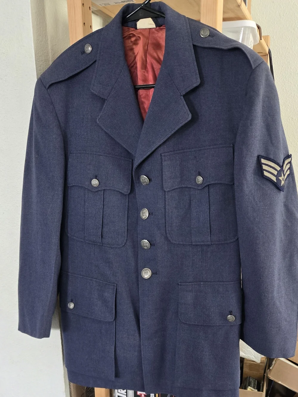 Vintage USAF Air Force Dress Blue Wool Service Coat 39XS Staff Sergeant Military