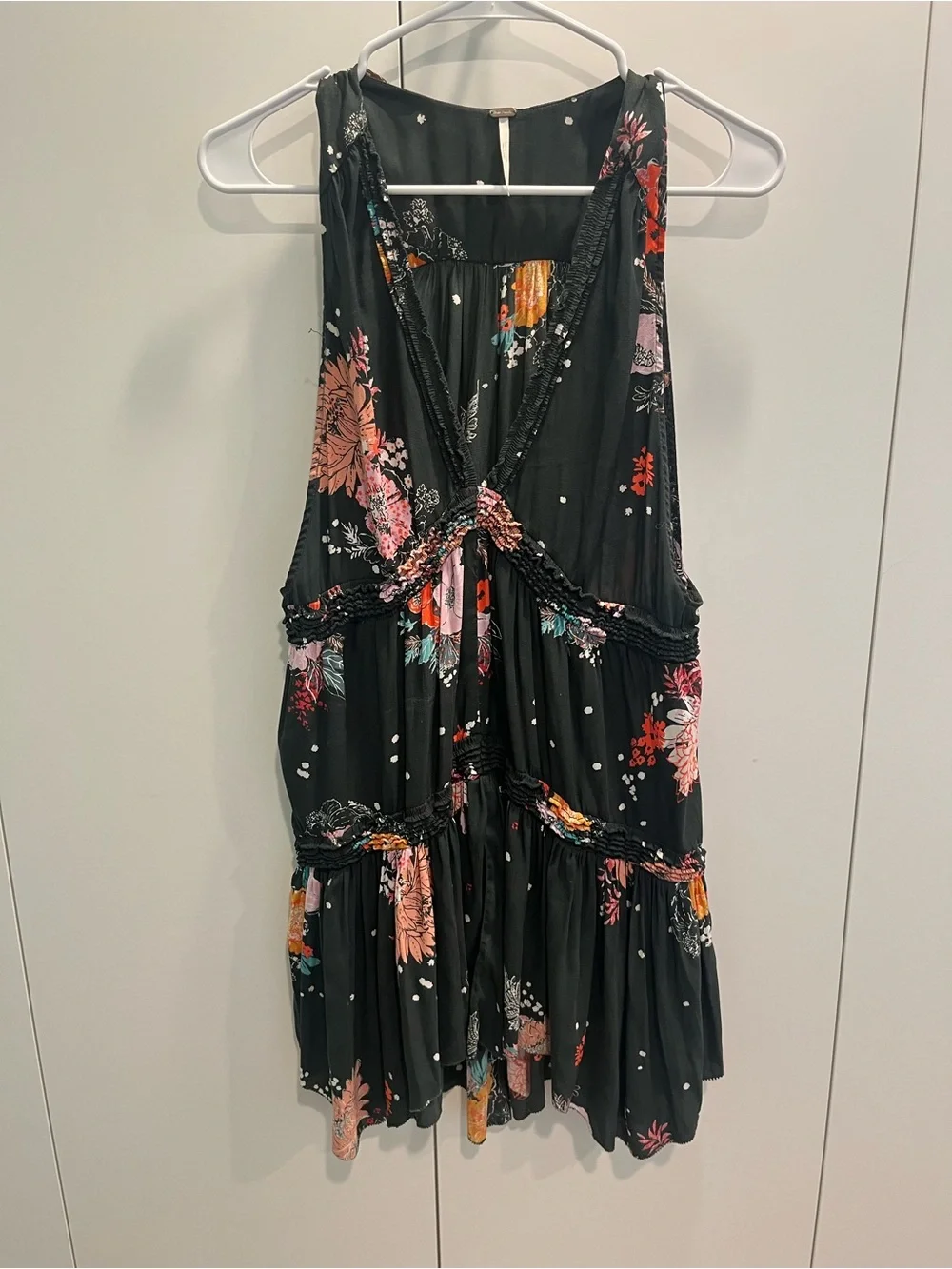 Free People Floral Tiered Black Sleeveless Summer Dress