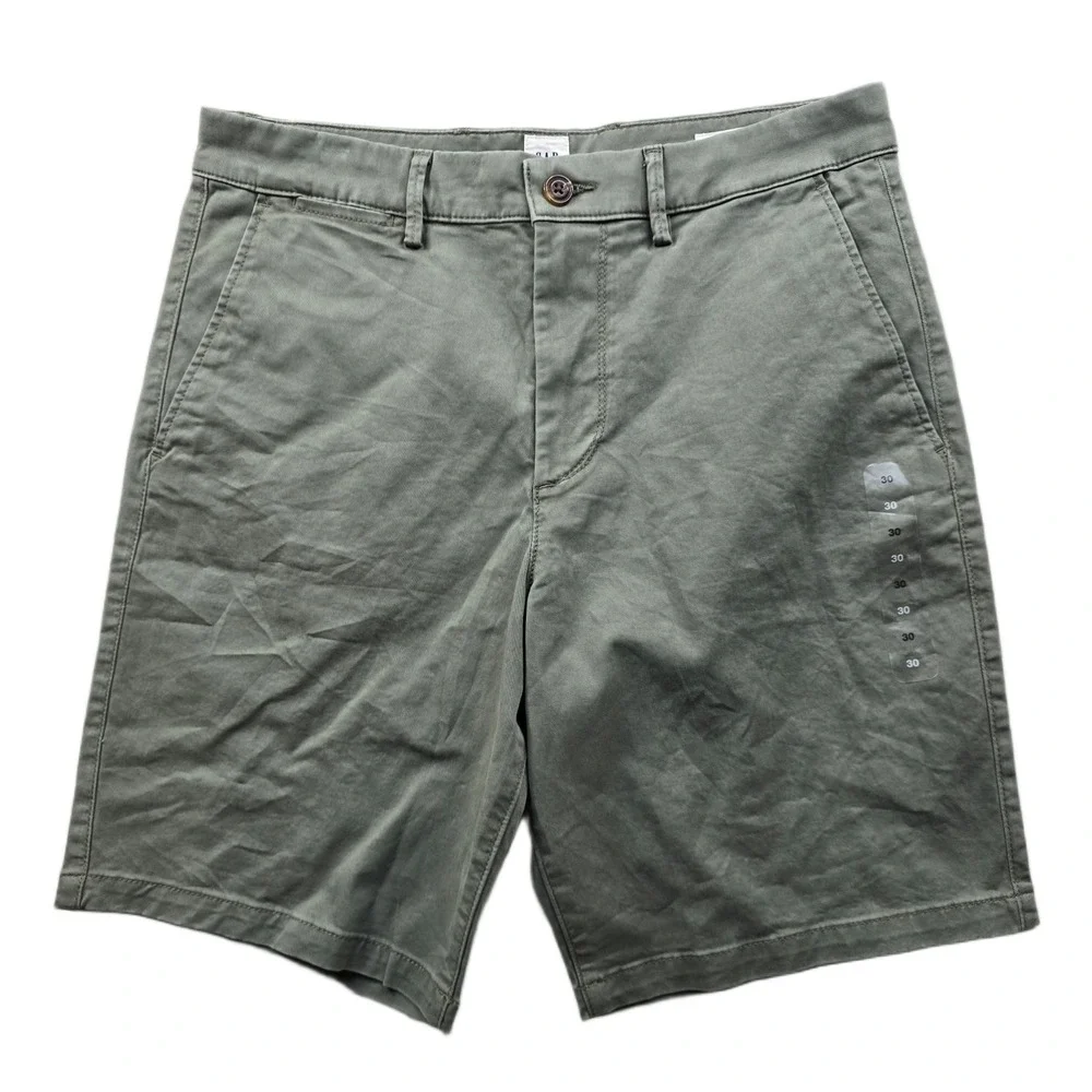 GAP Essential Khaki Shorts Mens‎ 30 Olive Green Cotton Stretch 9