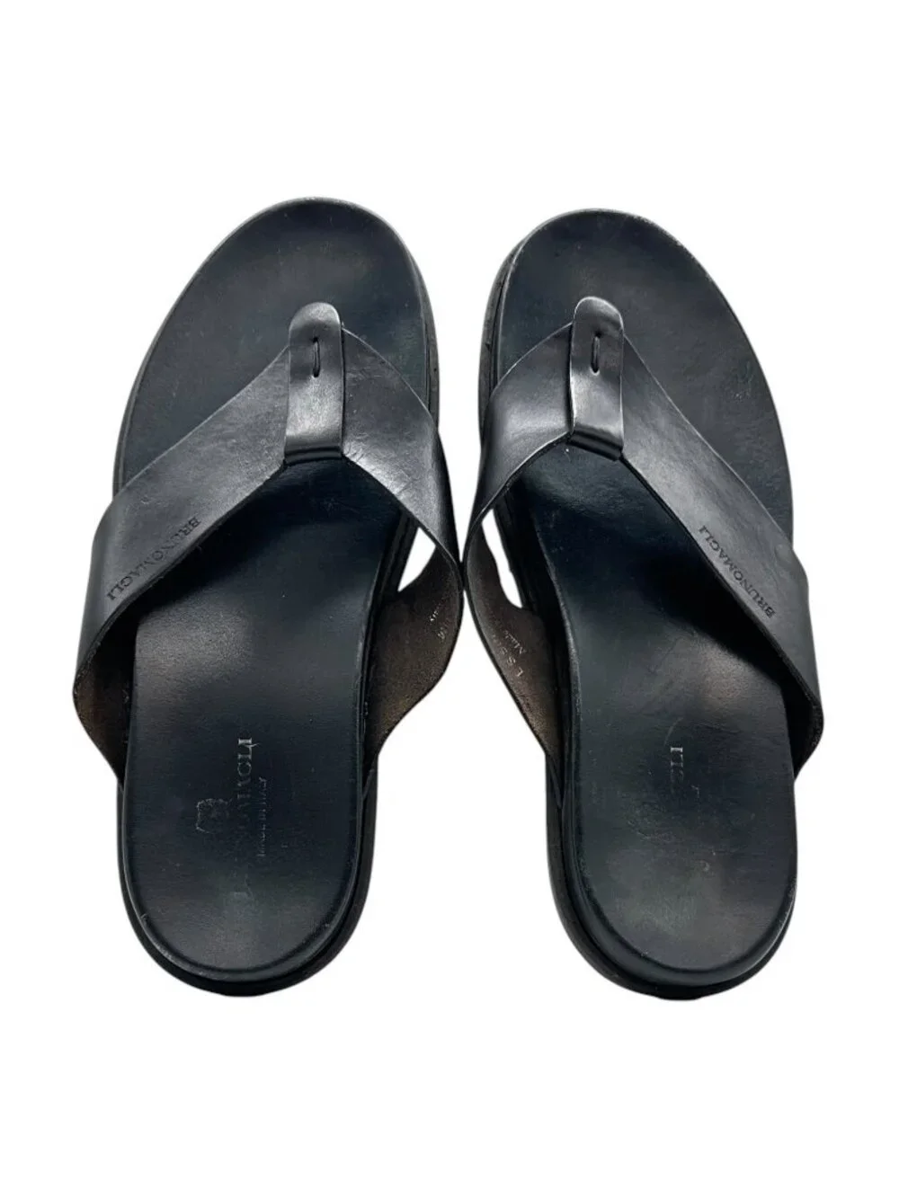 Bruno Magli Italian Black Leather Essino Thong Sandal 11 Flip Flop Made In Italy