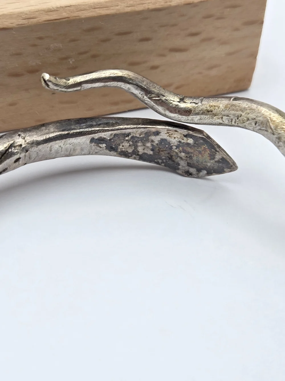 Vintage Sterling Silver Egyptian Revival Snake Bypass Cuff Bracelet Ruby Eyes