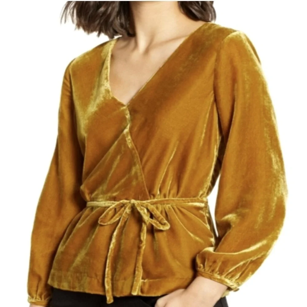 J. Crew Holiday Wrap Velvet Blouse in Gold