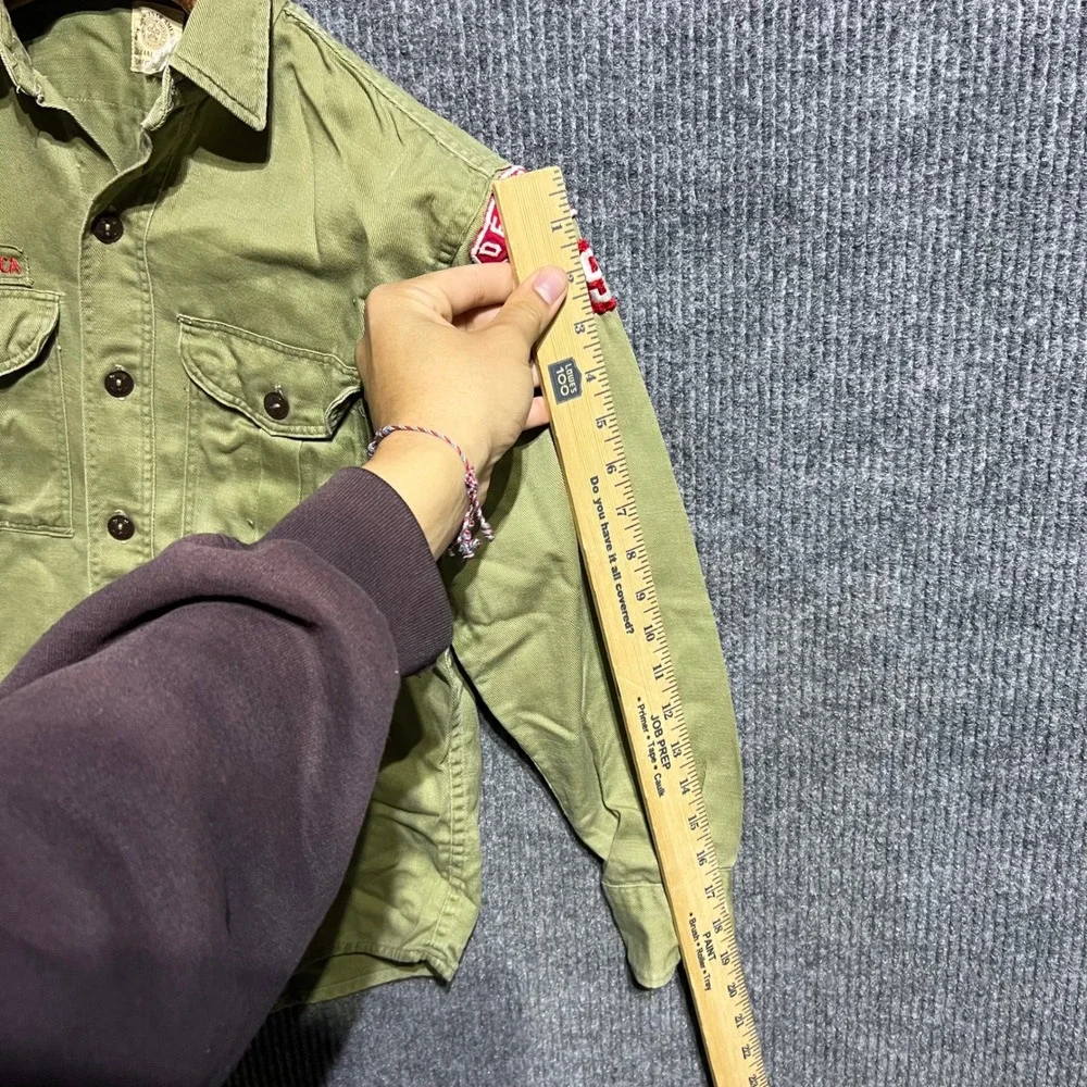 Vintage Boy Scouts of America Shirt Boys M Green Patch Long Sleeve Uniform 60s