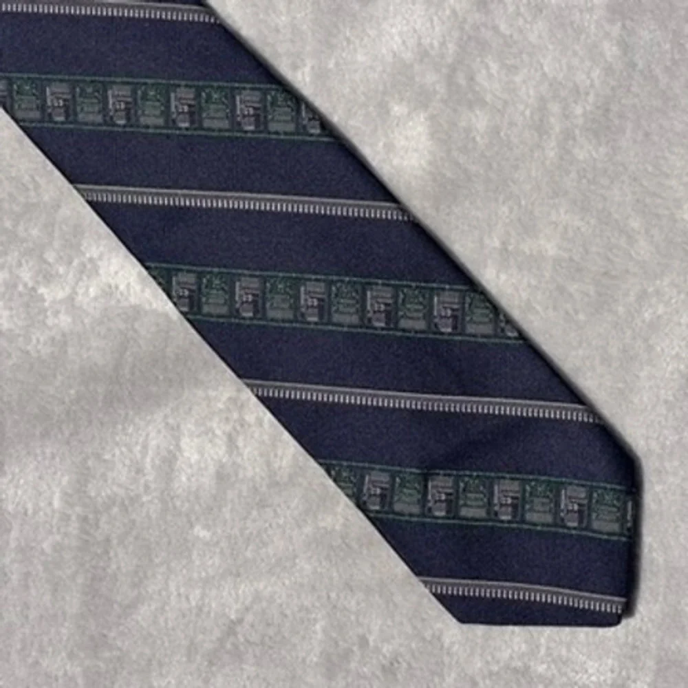 Vintage Smithsonian Navy Blue Circuit Board Tech Silk Blend Necktie Stripe