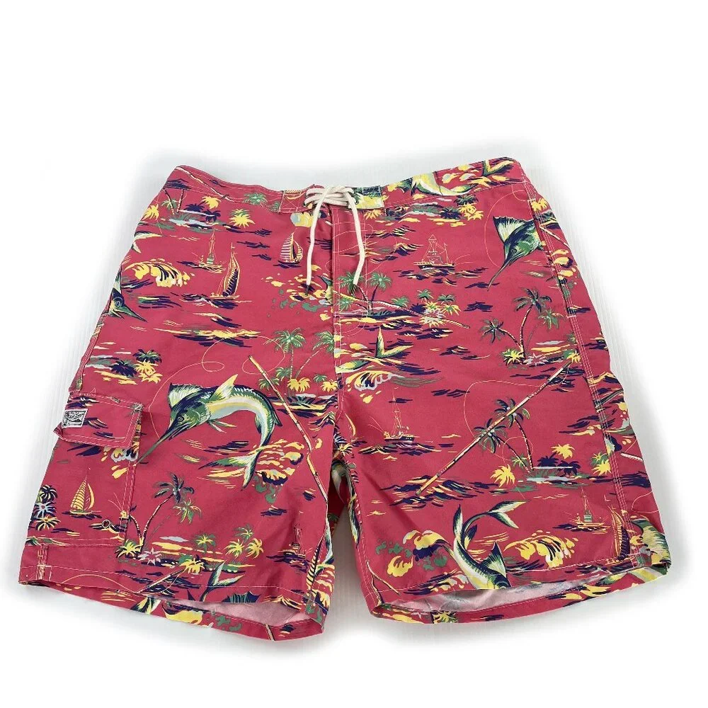 POLO RALPH LAUREN Swim Trunk Men Short Floral Fish Hawaiian Board 2X 2XB XXL 2XL