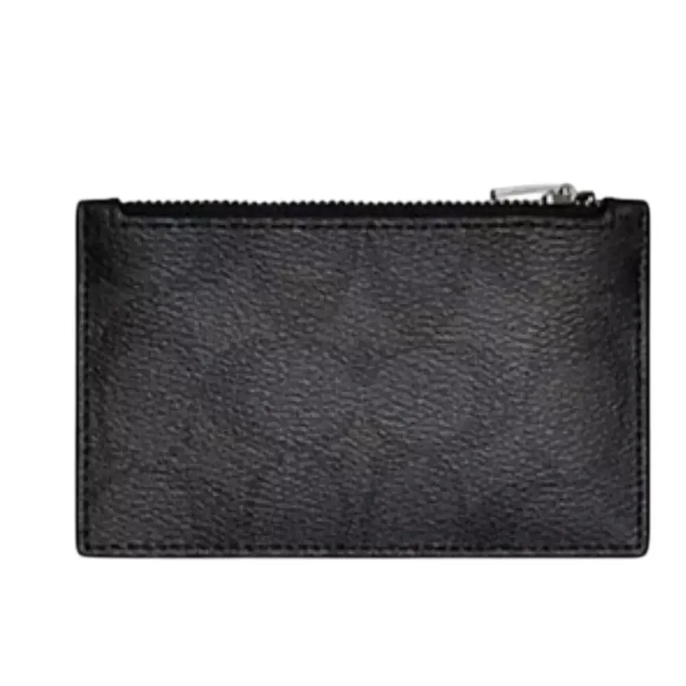 Coach Refined Pebbled Leather Charcoal / Black Zip Wallet