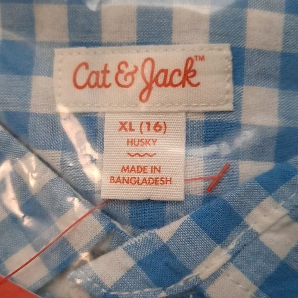 Cat & Jack Target Brand Long Sleeve Plaid Button Shirt Bluebell Blue White Plaid