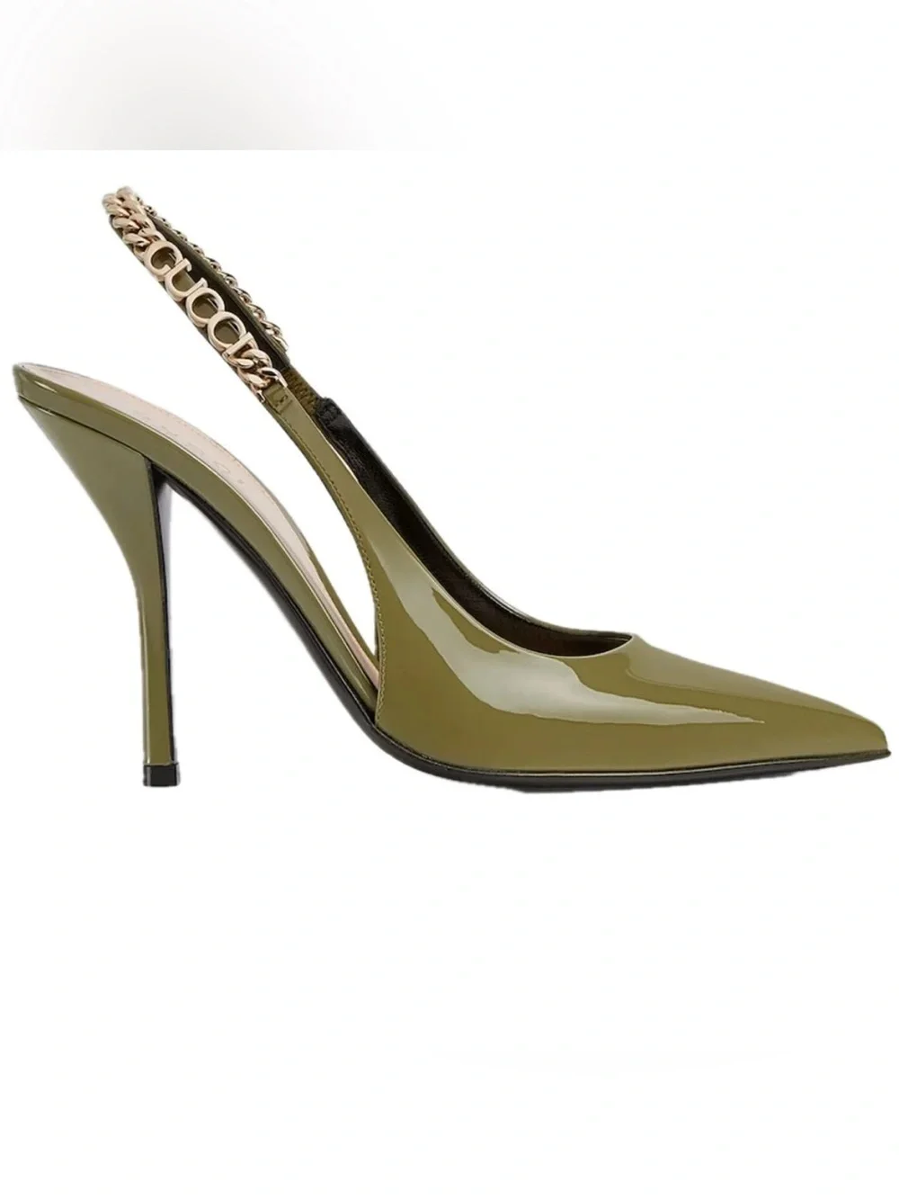 Gucci Signoria Patent Slingback Pump size 41.5 (olive patent leather)
