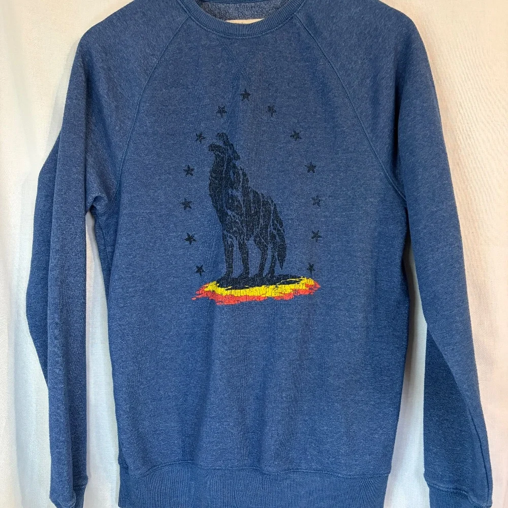 Levi's Sweatshirt Retro Howling Wolf Blue Mens Small Pullover Crew Neck