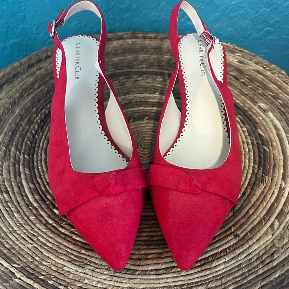 Like New Charter Club 8.5 Women's Vibrant Red Suede 2 inc Heels
