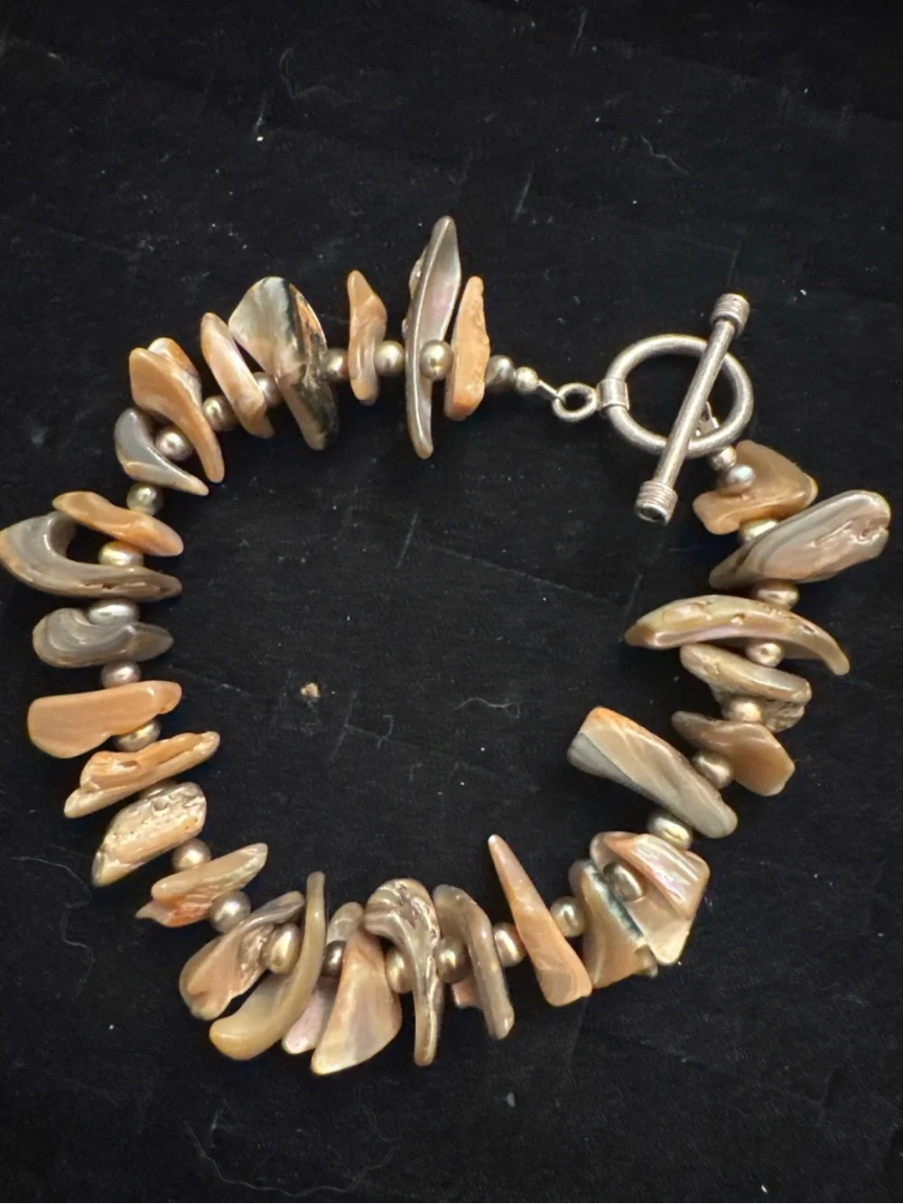 Natural Mother of Pearl Shell Chip Bracelet Toggle Clasp Beach Boho Handmade