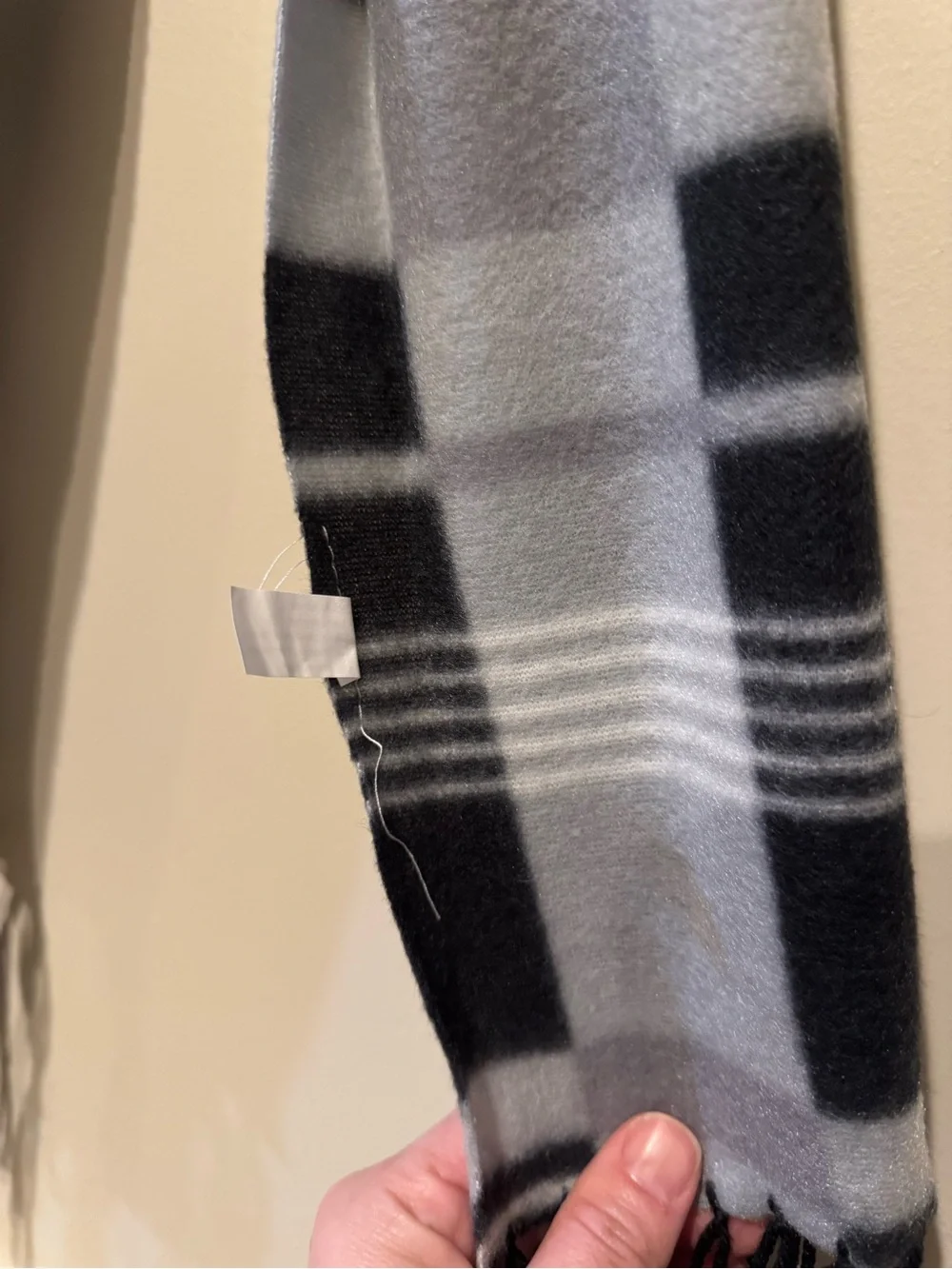 Black & Gray Plaid Fringe Scarf