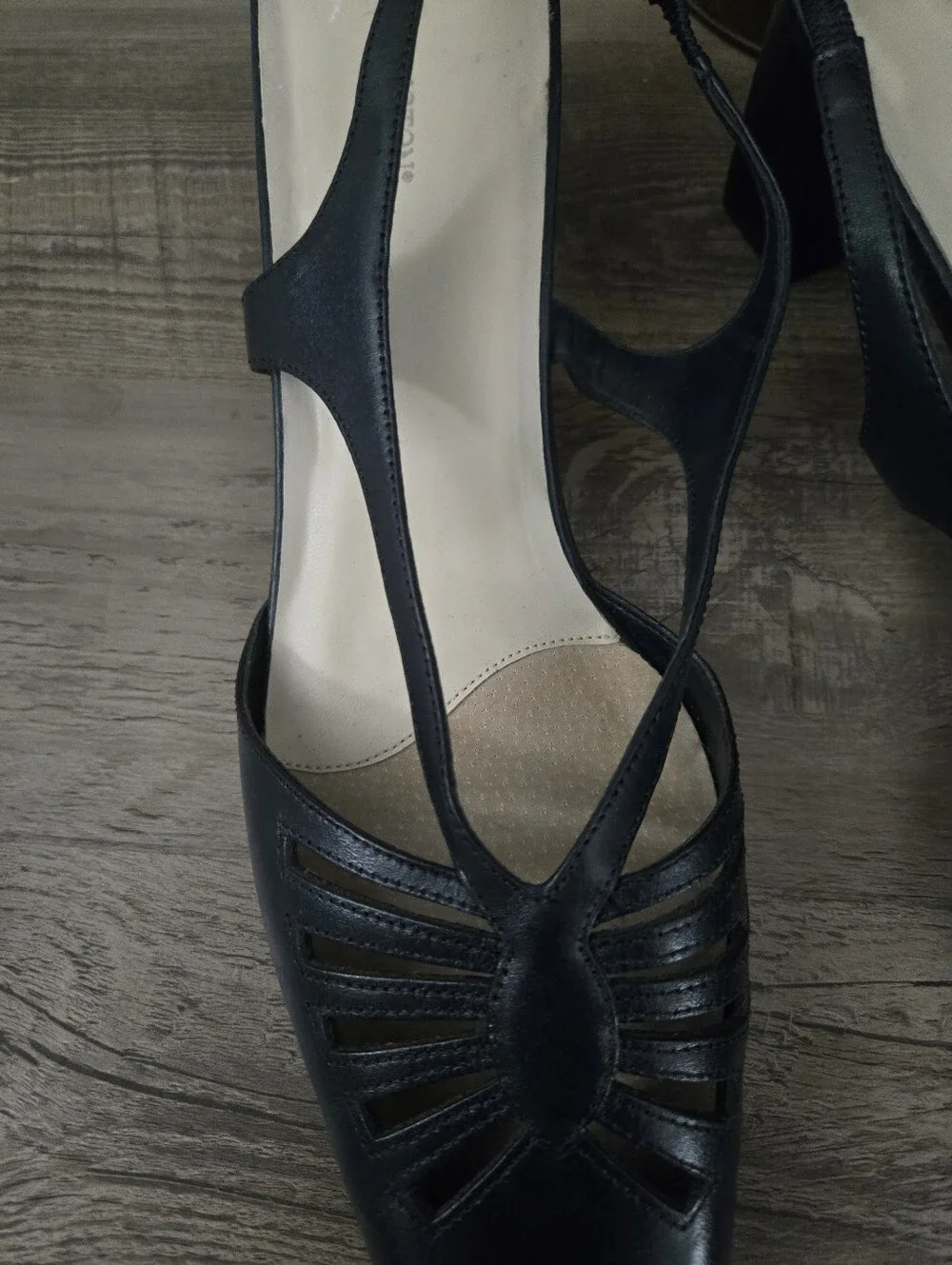 Worthington Navy Leather Slingback Heels with Cutout Detail